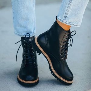Black Lace-Up Combat Boots Size 8
